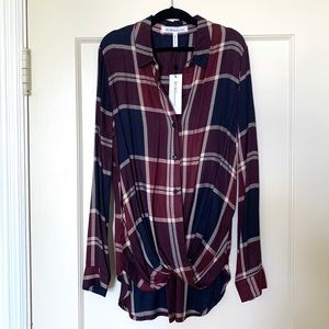 BCBG Surplice button down plaid shirt
